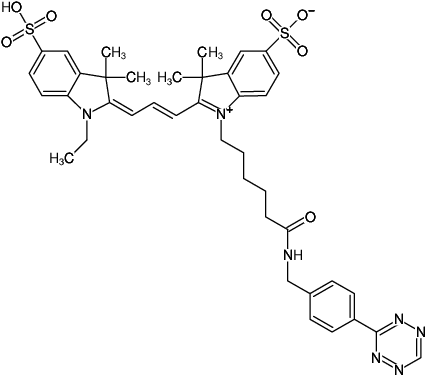 Structural formula of Tetrazine-Cy3 (Abs/Em = 550/570 nm, 3-(p-Benzylamino)-1,2,4,5-tetrazine - Cy3)