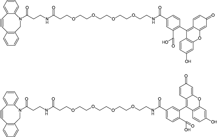 Structural formula of DBCO-PEG4-5/6-FAM (Abs/Em = 492/517 nm)