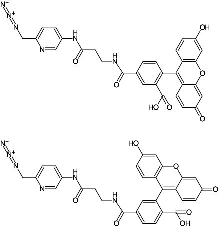 Structural formula of Picolyl-Azide-5/6-FAM (Abs/Em = 490/510 nm)