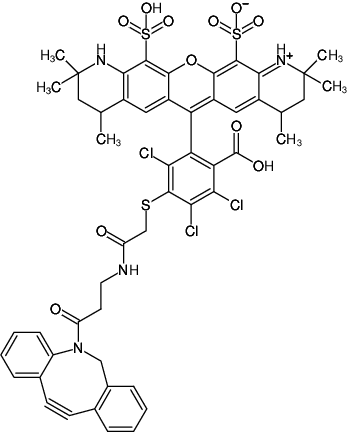 Structural formula of DBCO-AF546 (Abs/Em = 554/570 nm)