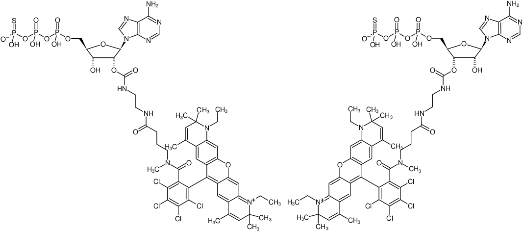 Structural formula of EDA-ATPγS-ATTO-Rho14 (2'/3'-O-(2-Aminoethyl-carbamoyl)-adenosine-5'-(γ-thio)-triphosphate, labeled with ATTO Rho14, Triethylammonium salt)