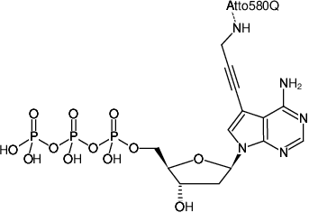 Structural formula of 7-Propargylamino-7-deaza-dATP-ATTO-580Q (7-Deaza-7-propargylamino-2'-deoxyadenosine-5'-triphosphate, labeled with ATTO 580Q, Triethylammonium salt)