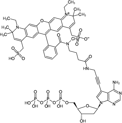 Structural formula of 7-Propargylamino-7-deaza-dATP-ATTO-594 (7-Deaza-7-propargylamino-2'-deoxyadenosine-5'-triphosphate, labeled with ATTO 594, Triethylammonium salt)