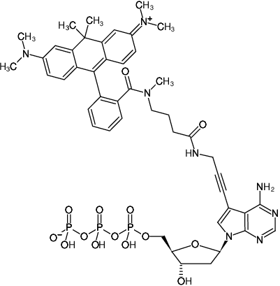 Structural formula of 7-Propargylamino-7-deaza-dATP-ATTO-620 (7-Deaza-7-propargylamino-2'-deoxyadenosine-5'-triphosphate, labeled with ATTO 620, Triethylammonium salt)