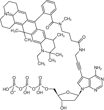 Structural formula of 7-Propargylamino-7-deaza-dATP-ATTO-647N (7-Deaza-7-propargylamino-2'-deoxyadenosine-5'-triphosphate, labeled with ATTO 647N, Triethylammonium salt)