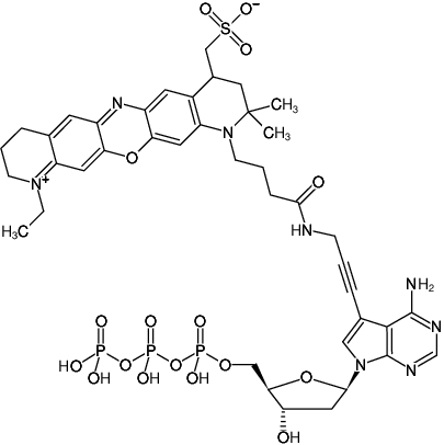 Structural formula of 7-Propargylamino-7-deaza-dATP-ATTO-655 (7-Deaza-7-propargylamino-2'-deoxyadenosine-5'-triphosphate, labeled with ATTO 655, Triethylammonium salt)