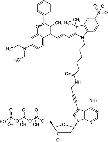 Structural formula of 7-Propargylamino-7-deaza-dATP-DYQ-660 (7-Deaza-7-propargylamino-2'-deoxyadenosine-5'-triphosphate, labeled with DYQ 660, Triethylammonium salt)