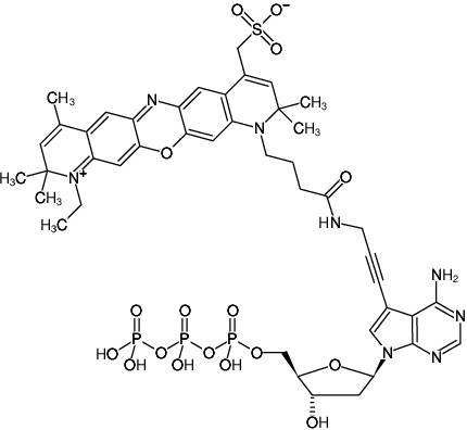 Structural formula of 7-Propargylamino-7-deaza-dATP-ATTO-700 (7-Deaza-7-propargylamino-2'-deoxyadenosine-5'-triphosphate, labeled with ATTO 700, Triethylammonium salt)