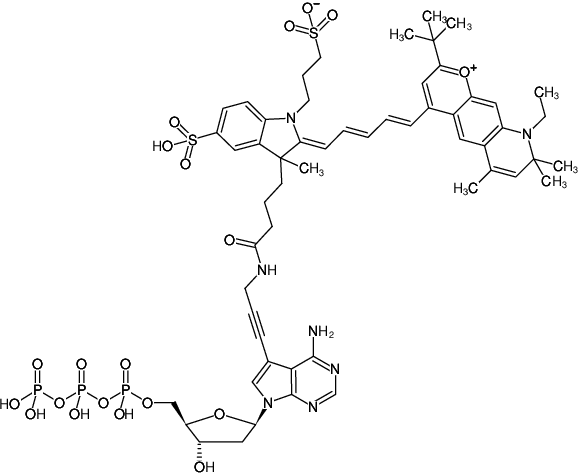 Structural formula of 7-Propargylamino-7-deaza-dATP-DY-751 (7-Deaza-7-propargylamino-2'-deoxyadenosine-5'-triphosphate, labeled with DY 751, Triethylammonium salt)