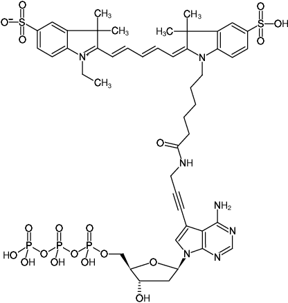 Structural formula of 7-Propargylamino-7-deaza-dATP-Cy5 (7-Deaza-7-propargylamino-2'-deoxyadenosine-5'-triphosphate, labeled with Cy5, Triethylammonium salt)