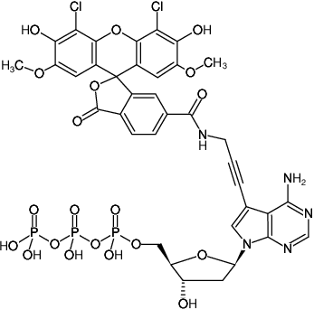 Structural formula of 7-Propargylamino-7-deaza-dATP-6-JOE (7-Deaza-7-propargylamino-2'-deoxyadenosine-5'-triphosphate, labeled with 6-JOE, Triethylammonium salt)