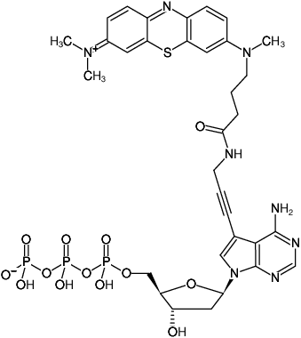 Structural formula of 7-Propargylamino-7-deaza-dATP-ATTO-MB2 (7-Deaza-7-propargylamino-2'-deoxyadenosine-5'-triphosphate, labeled with ATTO-MB2, Triethylammonium salt)