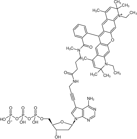 Structural formula of 7-Propargylamino-7-deaza-dATP-ATTO-Rho13 (7-Deaza-7-propargylamino-2'-deoxyadenosine-5'-triphosphate, labeled with ATTO Rho13, Triethylammonium salt)