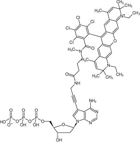 Structural formula of 7-Propargylamino-7-deaza-dATP-ATTO-Rho14 (7-Deaza-7-propargylamino-2'-deoxyadenosine-5'-triphosphate, labeled with ATTO Rho14, Triethylammonium salt)