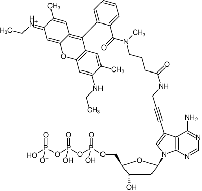 Structural formula of 7-Propargylamino-7-deaza-dATP-ATTO-Rho6G (7-Deaza-7-propargylamino-2'-deoxyadenosine-5'-triphosphate, labeled with ATTO Rho6G, Triethylammonium salt)