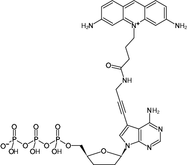 Structural formula of 7-Propargylamino-7-deaza-ddATP-ATTO-465 (7-Deaza-7-propargylamino-2',3'-dideoxyadenosine-5'-triphosphate, labeled with ATTO 465, Triethylammonium salt)