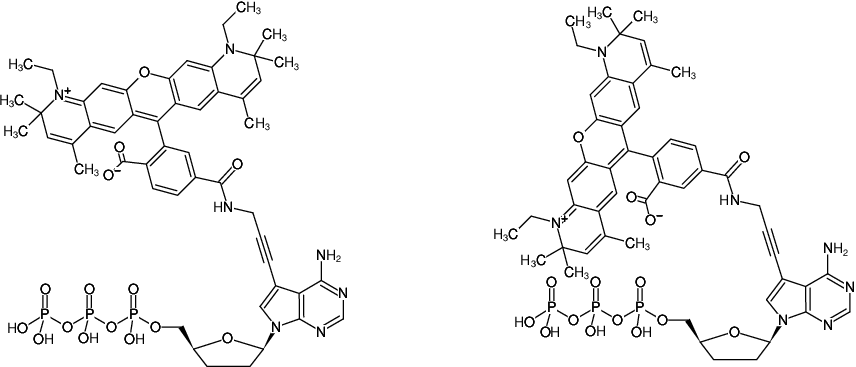 Structural formula of 7-Propargylamino-7-deaza-ddATP-ATTO-590 (7-Deaza-7-propargylamino-2',3'-dideoxyadenosine-5'-triphosphate, labeled with ATTO 590, Triethylammonium salt)