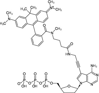 Structural formula of 7-Propargylamino-7-deaza-ddATP-ATTO-620 (7-Deaza-7-propargylamino-2',3'-dideoxyadenosine-5'-triphosphate, labeled with ATTO 620, Triethylammonium salt)