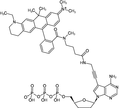 Structural formula of 7-Propargylamino-7-deaza-ddATP-ATTO-633 (7-Deaza-7-propargylamino-2',3'-dideoxyadenosine-5'-triphosphate, labeled with ATTO 633, Triethylammonium salt)