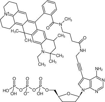 Structural formula of 7-Propargylamino-7-deaza-ddATP-ATTO-647N (7-Deaza-7-propargylamino-2',3'-dideoxyadenosine-5'-triphosphate, labeled with ATTO 647N, Triethylammonium salt)