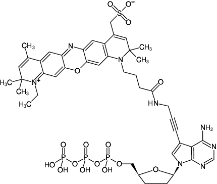 Structural formula of 7-Propargylamino-7-deaza-ddATP-ATTO-700 (7-Deaza-7-propargylamino-2',3'-dideoxyadenosine-5'-triphosphate, labeled with ATTO 700, Triethylammonium salt)