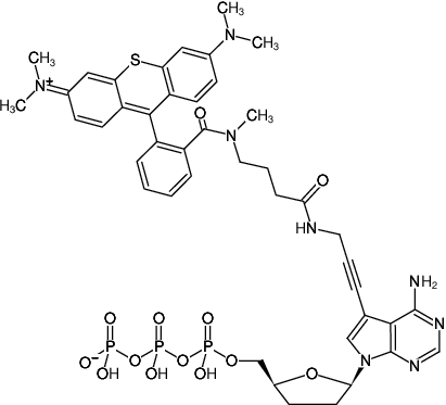 Structural formula of 7-Propargylamino-7-deaza-ddATP-ATTO-Thio12 (7-Deaza-7-propargylamino-2',3'-dideoxyadenosine-5'-triphosphate, labeled with ATTO Thio12, Triethylammonium salt)