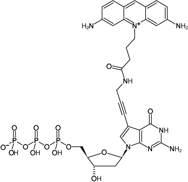 Structural formula of 7-Propargylamino-7-deaza-dGTP-ATTO-465 (7-Deaza-7-propargylamino-2'-deoxyguanosine-5'-triphosphate, labeled with ATTO 465, Triethylammonium salt)