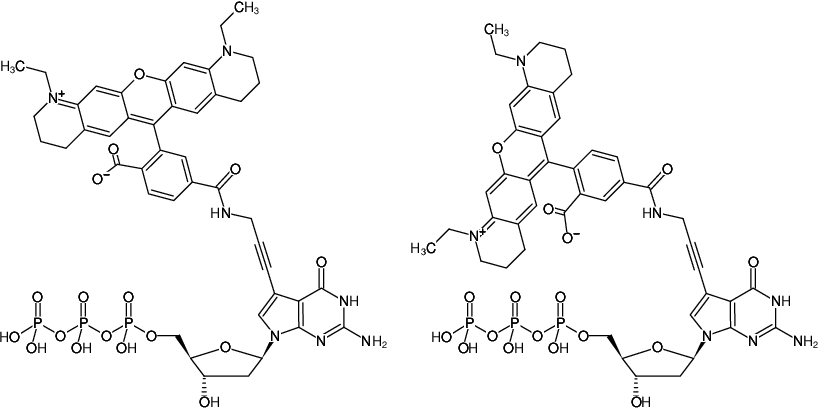 Structural formula of 7-Propargylamino-7-deaza-dGTP-ATTO-565 (7-Deaza-7-propargylamino-2'-deoxyguanosine-5'-triphosphate, labeled with ATTO 565, Triethylammonium salt)