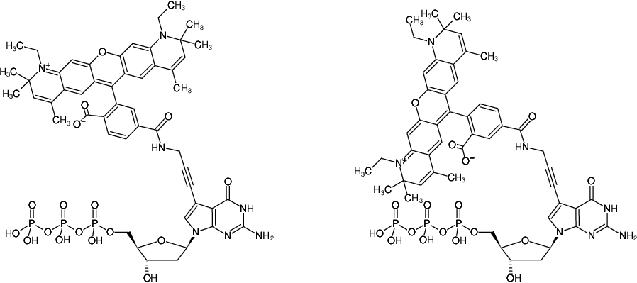 Structural formula of 7-Propargylamino-7-deaza-dGTP-ATTO-590 (7-Deaza-7-propargylamino-2'-deoxyguanosine-5'-triphosphate, labeled with ATTO 590, Triethylammonium salt)