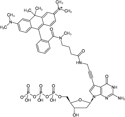 Structural formula of 7-Propargylamino-7-deaza-dGTP-ATTO-620 (7-Deaza-7-propargylamino-2'-deoxyguanosine-5'-triphosphate, labeled with ATTO 620, Triethylammonium salt)