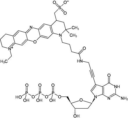 Structural formula of 7-Propargylamino-7-deaza-dGTP-ATTO-655 (7-Deaza-7-propargylamino-2'-deoxyguanosine-5'-triphosphate, labeled with ATTO 655, Triethylammonium salt)