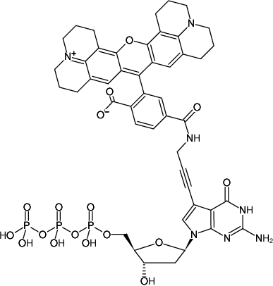 Structural formula of 7-Propargylamino-7-deaza-dGTP-6-ROX (7-Deaza-7-propargylamino-2'-deoxyguanosine-5'-triphosphate, labeled with 6-ROX, Triethylammonium salt)