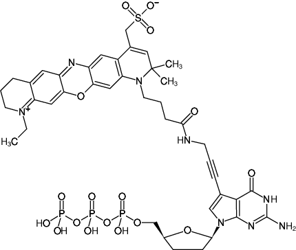 Structural formula of 7-Propargylamino-7-deaza-ddGTP-ATTO-680 (7-Deaza-7-propargylamino-2',3'-dideoxyguanosine-5'-triphosphate, labeled with ATTO 680, Triethylammonium salt)