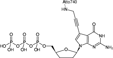 Structural formula of 7-Propargylamino-7-deaza-ddGTP-ATTO-740 (7-Deaza-7-propargylamino-2',3'-dideoxyguanosine-5'-triphosphate, labeled with ATTO 740, Triethylammonium salt)