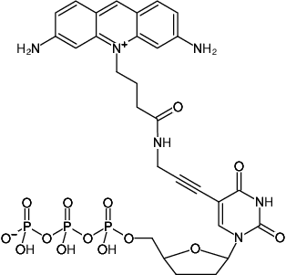 Structural formula of 5-Propargylamino-ddUTP-ATTO-465 (5-Propargylamino-2',3'-dideoxyuridine-5'-triphosphate, labeled with ATTO 465, Triethylammonium salt)