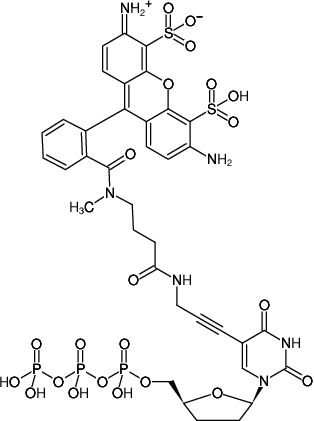 Structural formula of 5-Propargylamino-ddUTP-ATTO-488 (5-Propargylamino-2',3'-dideoxyuridine-5'-triphosphate, labeled with ATTO 488, Triethylammonium salt)