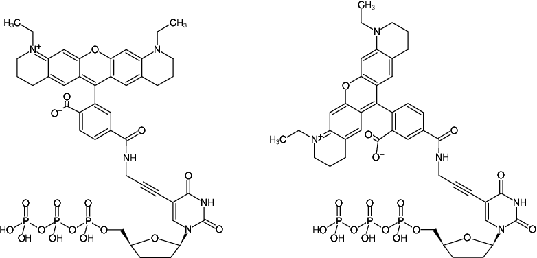 Structural formula of 5-Propargylamino-ddUTP-ATTO-565 (5-Propargylamino-2',3'-dideoxyuridine-5'-triphosphate, labeled with ATTO 565, Triethylammonium salt)