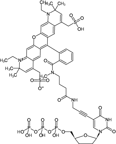 Structural formula of 5-Propargylamino-ddUTP-ATTO-594 (5-Propargylamino-2',3'-dideoxyuridine-5'-triphosphate, labeled with ATTO 594, Triethylammonium salt)