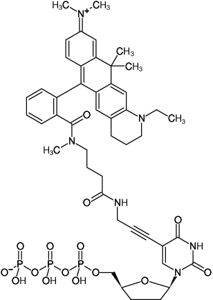 Structural formula of 5-Propargylamino-ddUTP-ATTO-633 (5-Propargylamino-2',3'-dideoxyuridine-5'-triphosphate, labeled with ATTO 633, Triethylammonium salt)