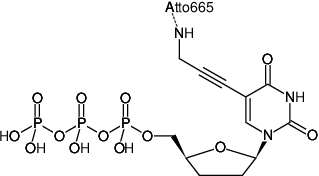 Structural formula of 5-Propargylamino-ddUTP-ATTO-665 (5-Propargylamino-2',3'-dideoxyuridine-5'-triphosphate, labeled with ATTO 665, Triethylammonium salt)