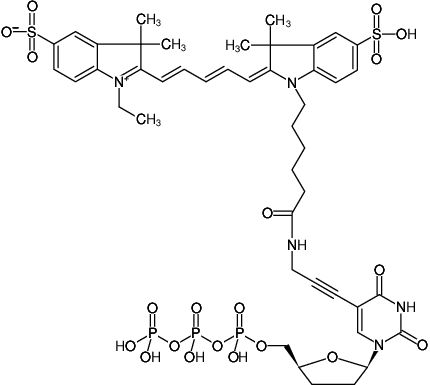 Structural formula of 5-Propargylamino-ddUTP-Cy5 (5-Propargylamino-2',3'-dideoxyuridine-5'-triphosphate, labeled with Cy5, Triethylammonium salt)