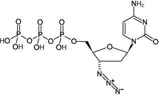 Structural formula of 3'-Azido-2',3'-ddCTP (3'-Azido-2',3'-dideoxycytosine-5'-triphosphate, Sodium salt)