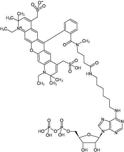 Structural formula of N6-(6-Aminohexyl)-ADP-ATTO-594 (N6-(6-Aminohexyl)-adenosine-5'-diphosphate, labeled with ATTO 594, Triethylammonium salt)