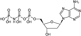 Structural formula of dAppNHp ((dAMPPNP), 2'-Deoxyadenosine-5'-[(β,γ)-imido]triphosphate, Lithium salt)