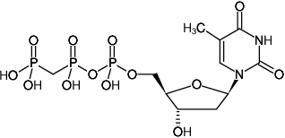 Structural formula of dTppCp ((dTMPPCP), 2'-Deoxythymidine-5'-[(β,γ)-methyleno]triphosphate, Sodium salt)