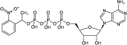 Structural formula of NPE-caged-ATP (Adenosine-5'-triphosphate, P3-(1-(2-nitrophenyl)-ethyl)-ester, Sodium salt)