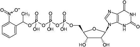 Structural formula of NPE-caged-XTP (Xanthosine-5'-triphosphate, P3-(1-(2-nitrophenyl)-ethyl)-ester, Triethylammonium salt)