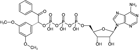 Structural formula of DMB-caged-ATP (Adenosine-5'-triphosphate, P3-(1-(3',5'-dimethoxyphenyl)-2-oxo-2-phenyl-ethyl)-ester, Triethylammonium salt)