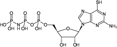 Structural formula of 6-Thio-GppNHp ((6-Thio-GMPPNP), 6-Thio-guanosine-5'-[(β,γ)-imido]triphosphate, Sodium salt)