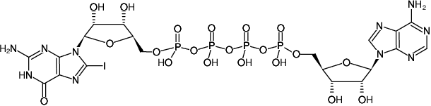 Structural formula of AP4(8-Iodo-G) ((AP4(8I-G)), P1-(5'-Adenosyl) P4-[5'-(8-iodo)-guanosyl] tetraphosphate, Sodium salt)